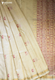 Morning Dew Handloom Off White Pure Tussar Silk(Kosa) Saree| Silk Mark Certified - Seven Sarees - Saree - Seven Sarees