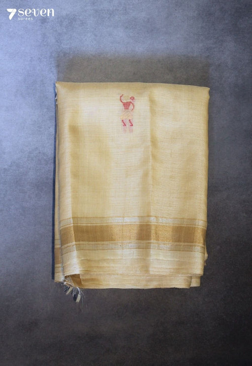 Morning Dew Handloom Off White Pure Tussar Silk(Kosa) Saree| Silk Mark Certified - Seven Sarees - Saree - Seven Sarees