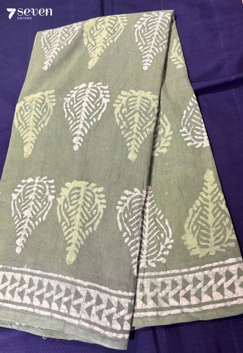 Moss & Moon Jaipur Green Handblock 100% Cotton Saree - Seven Sarees - Saree - Seven Sarees