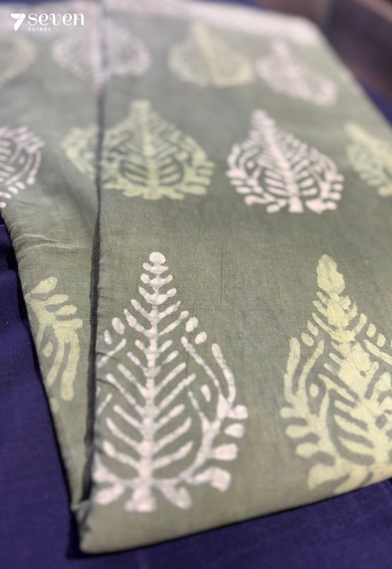 Moss & Moon Jaipur Green Handblock 100% Cotton Saree - Seven Sarees - Saree - Seven Sarees