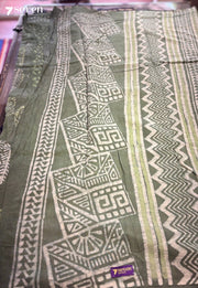 Moss & Moon Jaipur Green Handblock 100% Cotton Saree - Seven Sarees - Saree - Seven Sarees