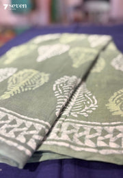 Moss & Moon Jaipur Green Handblock 100% Cotton Saree - Seven Sarees - Saree - Seven Sarees