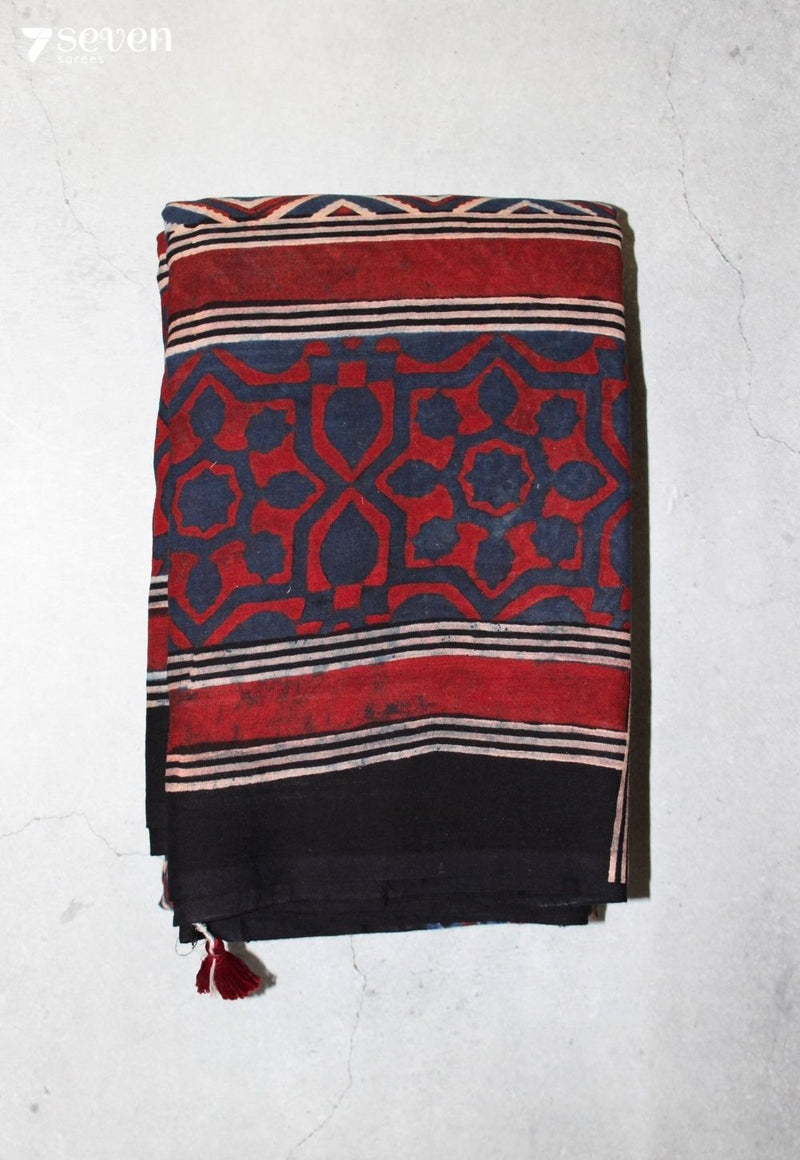 Mridaya Kutch Blue Pure Handmade Ajrakh 100% Cotton Saree - Seven Sarees - Saree - Seven Sarees