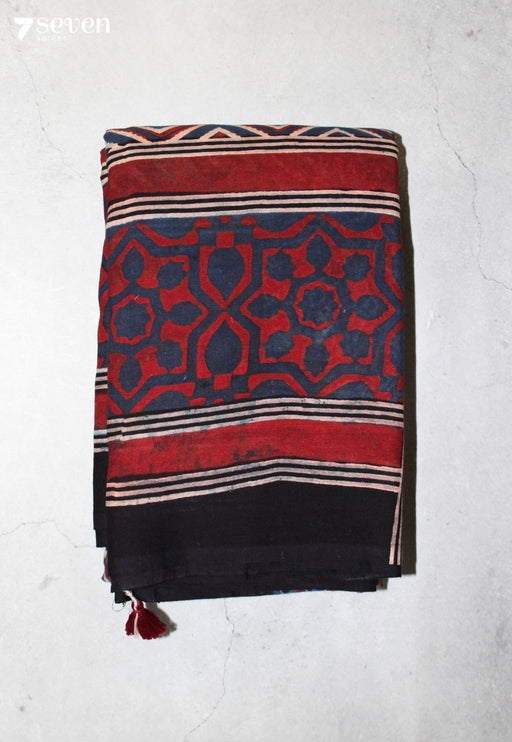 Mridaya Kutch Blue Pure Handmade Ajrakh 100% Cotton Saree - Seven Sarees - Saree - Seven Sarees