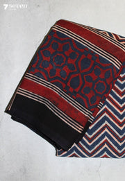 Mridaya Kutch Blue Pure Handmade Ajrakh 100% Cotton Saree - Seven Sarees - Saree - Seven Sarees
