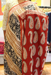 Mridu Jaipur Off White Hand Block Printed 100% Cotton Saree - Seven Sarees - Saree - Seven Sarees