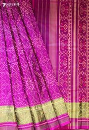 Mrigvaya Patola Handloom Single Ikkat Pink Pure Raw Silk Saree|Silk Mark Certified - Seven Sarees - Saree - Seven Sarees