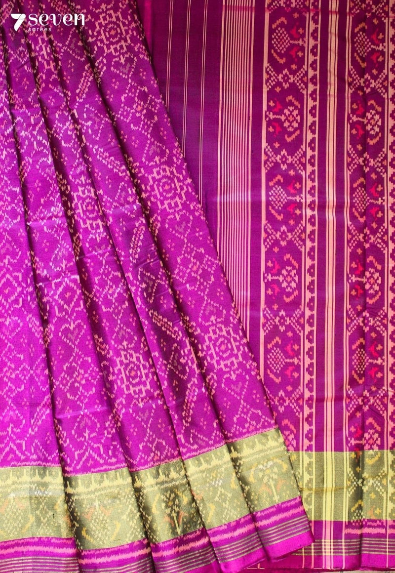 Mrigvaya Patola Handloom Single Ikkat Pink Pure Raw Silk Saree|Silk Mark Certified - Seven Sarees - Saree - Seven Sarees