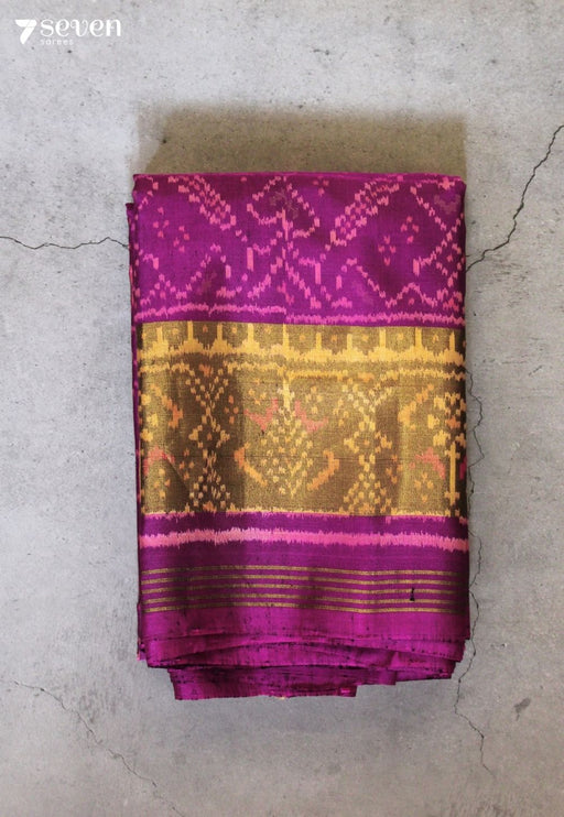 Mrigvaya Patola Handloom Single Ikkat Pink Pure Raw Silk Saree|Silk Mark Certified - Seven Sarees - Saree - Seven Sarees