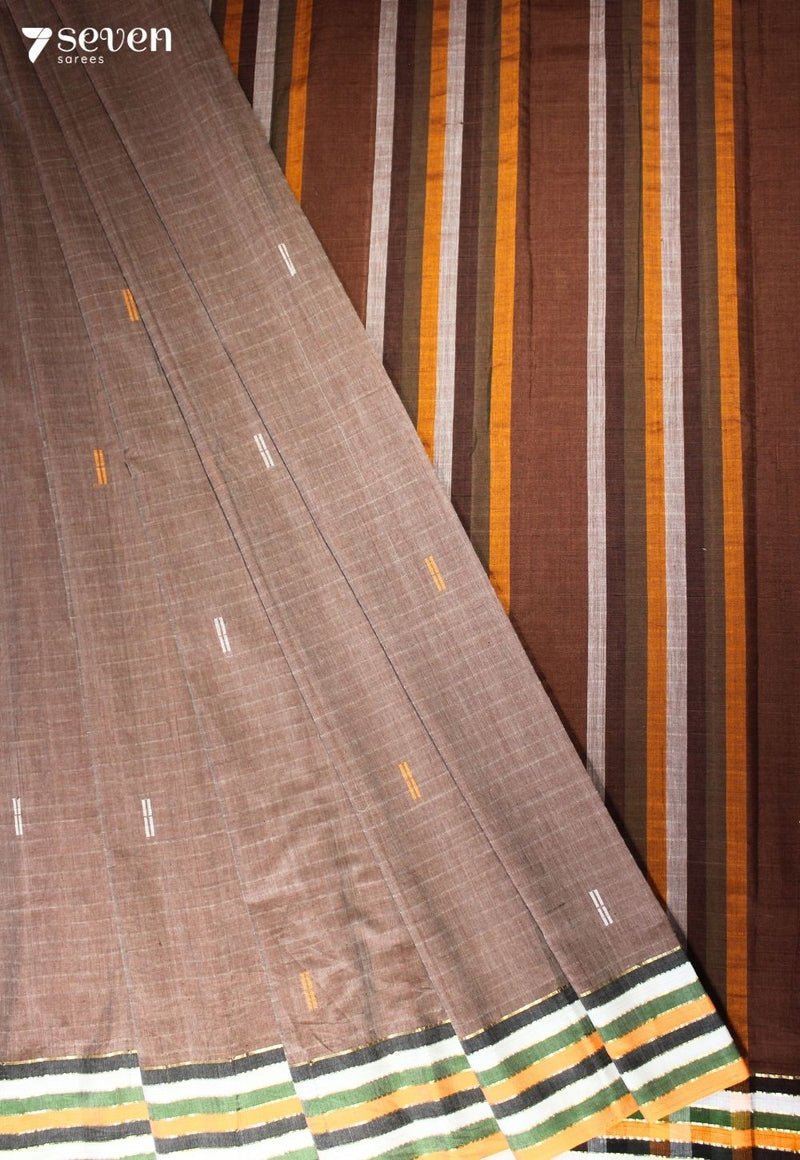 Mrinalika Signature Seven Handloom Brown Bangalore Pure Cotton Saree - Seven Sarees - Saree - Seven Sarees