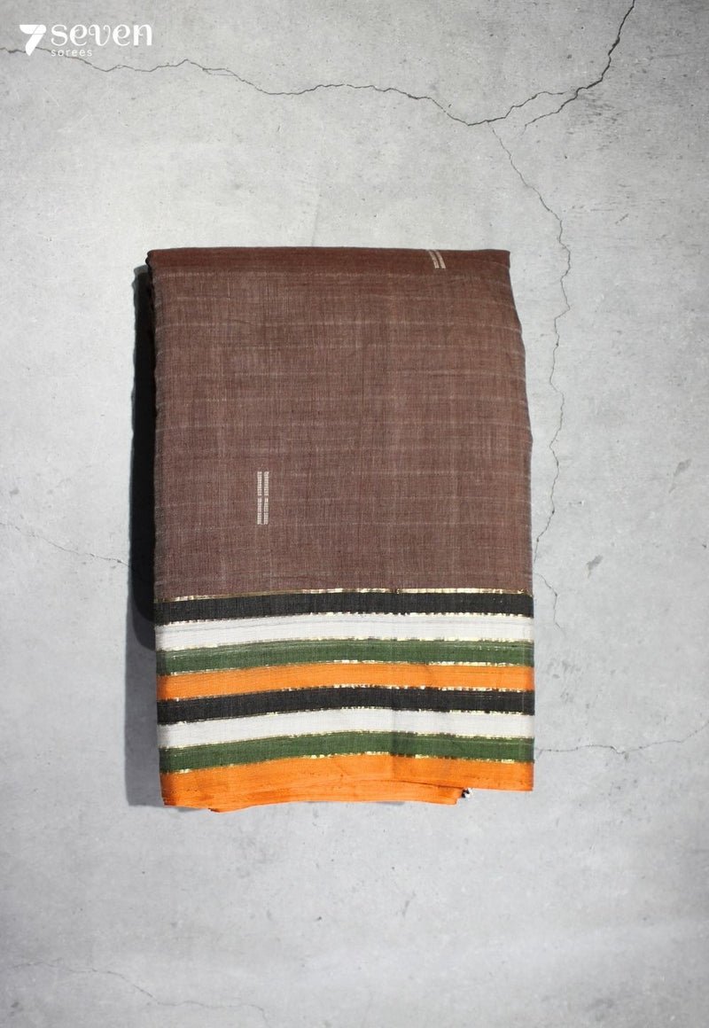 Mrinalika Signature Seven Handloom Brown Bangalore Pure Cotton Saree - Seven Sarees - Saree - Seven Sarees