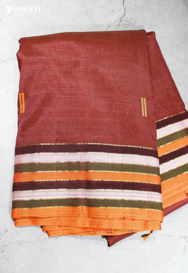 Mrinalya Signature Seven Handloom Red Bangalore Vegan Silk Saree - Seven Sarees - Saree - Seven Sarees