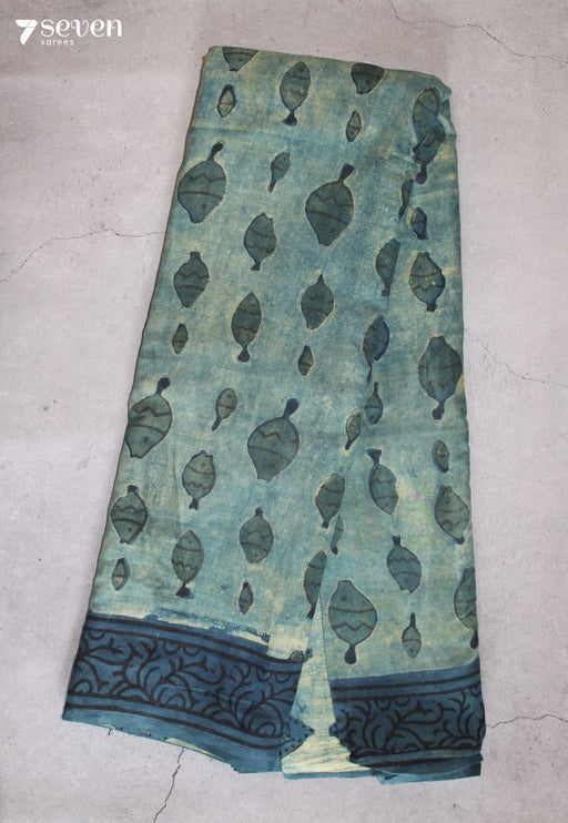 Mrugini Jaipur Green Hand Block Printed Vegetable Dyed 100% Cotton Saree - Seven Sarees - Saree - Seven Sarees