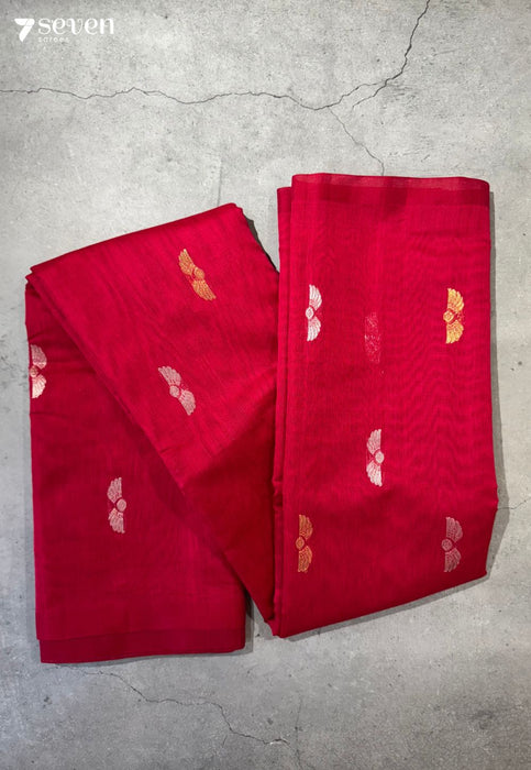 Muktika Signature Seven Handloom Red Bangalore Pure Silk Cotton Saree - Seven Sarees - Saree - Seven Sarees