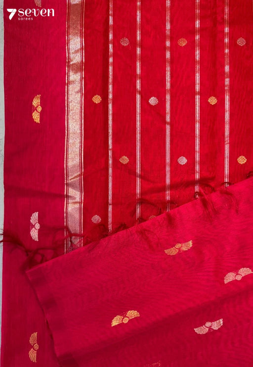 Muktika Signature Seven Handloom Red Bangalore Pure Silk Cotton Saree - Seven Sarees - Saree - Seven Sarees