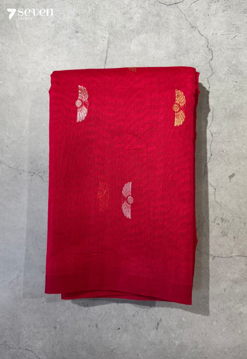 Muktika Signature Seven Handloom Red Bangalore Pure Silk Cotton Saree - Seven Sarees - Saree - Seven Sarees