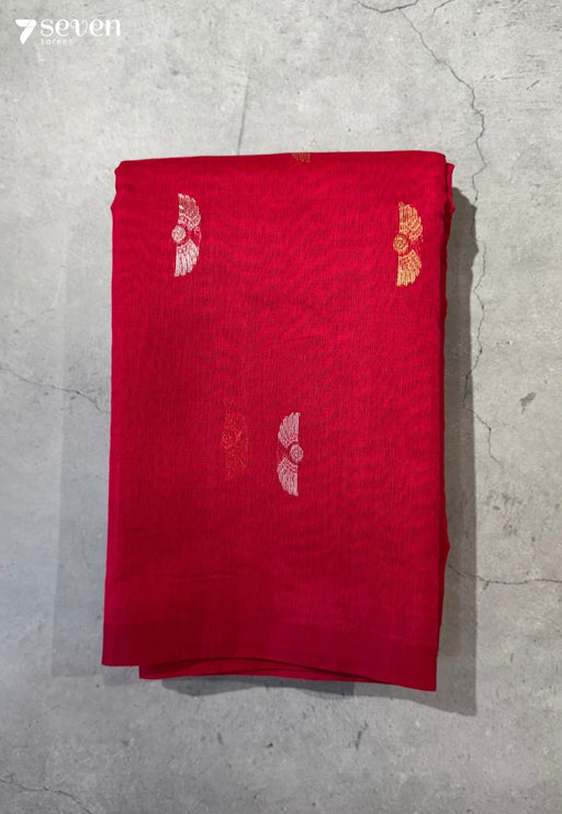 Muktika Signature Seven Handloom Red Bangalore Pure Silk Cotton Saree - Seven Sarees - Saree - Seven Sarees