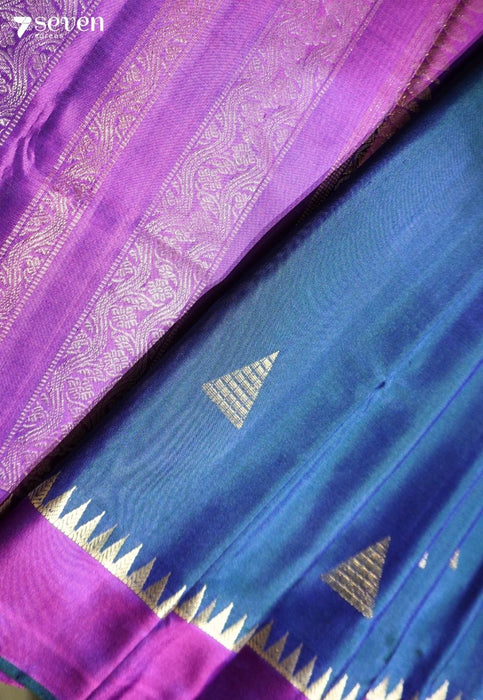 Mulberry Petal Signature Seven Handloom Purple Bangalore Pure Silk Saree|Silk Mark Certified - Seven Sarees - Saree - Seven Sarees