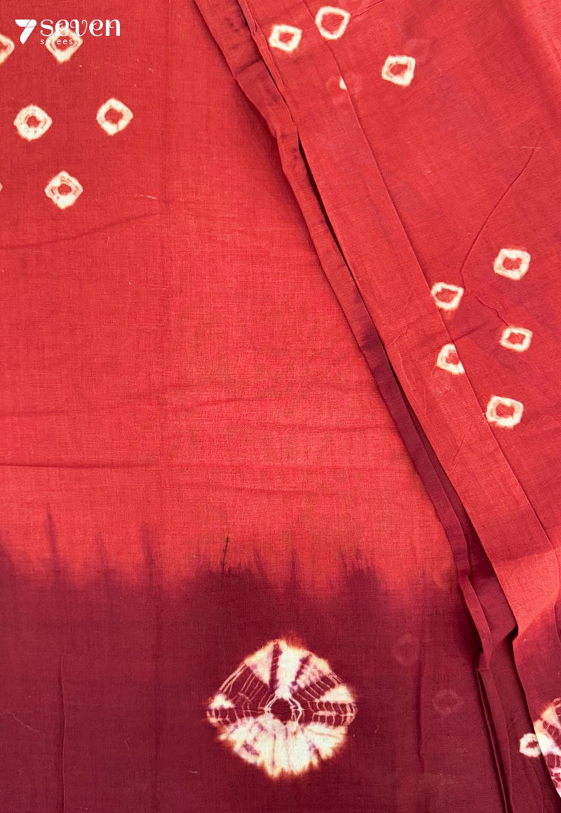 Mullai Madurai Red Handmade Pure Cotton Sungudi Saree - Seven Sarees - Saree - Seven Sarees