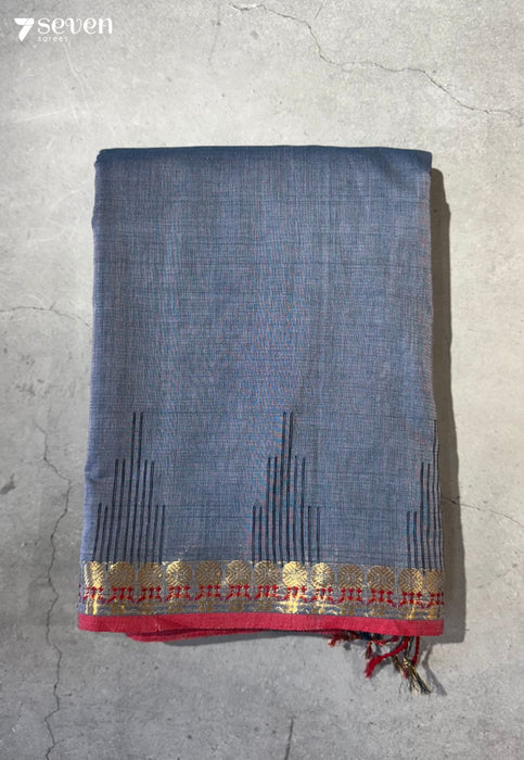 Mungaru Signature Seven Handloom Blue Bangalore Pure Cotton Saree - Seven Sarees - Saree - Seven Sarees
