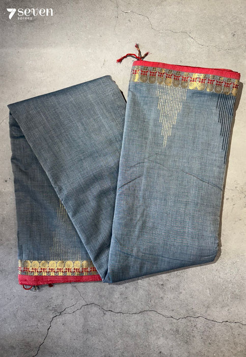Mungaru Thread Signature Seven Handloom Blue Bangalore Pure Cotton Saree - Seven Sarees - Saree - Seven Sarees