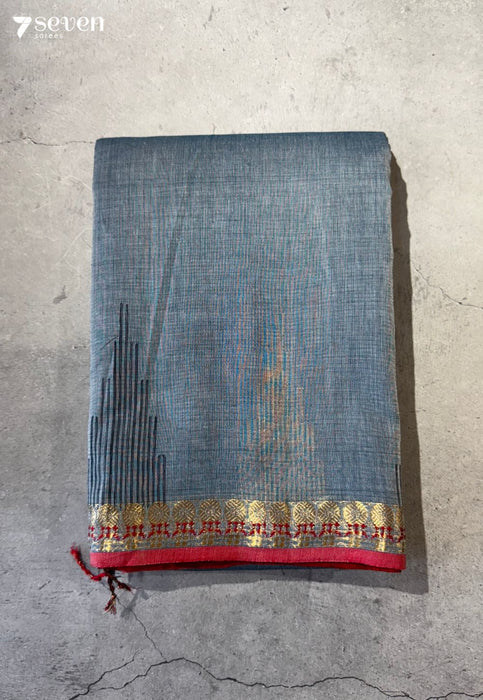 Mungaru Thread Signature Seven Handloom Blue Bangalore Pure Cotton Saree - Seven Sarees - Saree - Seven Sarees