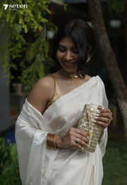 Muthu Mangalagiri Handloom Pearl - White Vegan Silk Saree - Seven Sarees - Saree - Seven Sarees