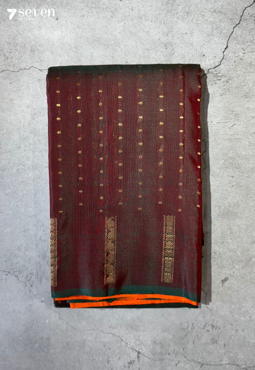 Myna Gold Signature Seven Handloom Red Bangalore Pure Silk Cotton Saree - Seven Sarees - Saree - Seven Sarees