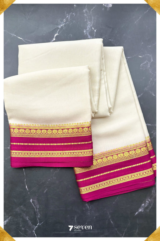 Nagadamani Signature Seven Authentic White - Pink Mysore Pure Silk Saree|Silk Mark Certified - Seven Sarees - Saree - Seven Sarees