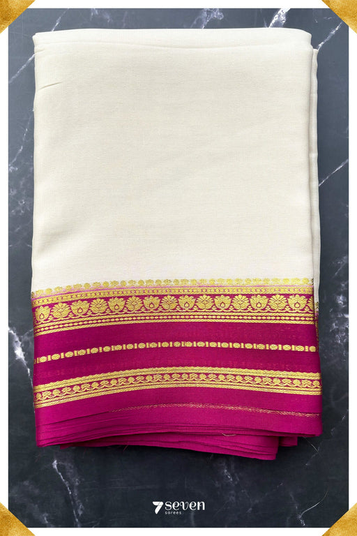 Nagadamani Signature Seven Authentic White - Pink Mysore Pure Silk Saree|Silk Mark Certified - Seven Sarees - Saree - Seven Sarees