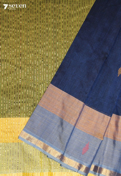 Nairavi Signature Seven Handloom Blue Bangalore Pure Cotton Saree - Seven Sarees - Saree - Seven Sarees