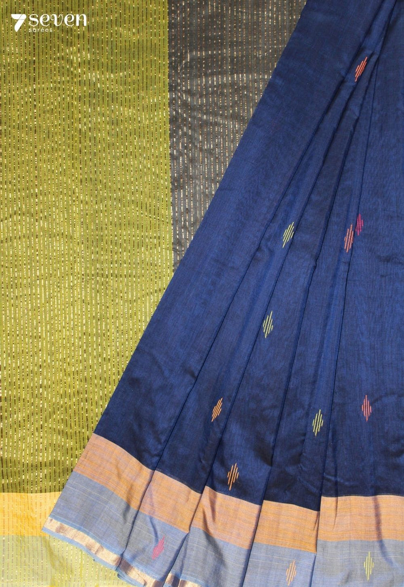 Nairavi Signature Seven Handloom Blue Bangalore Pure Cotton Saree - Seven Sarees - Saree - Seven Sarees