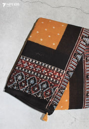 Nairuva Kutch Black Yellow Handmade Ajrakh Bandhini 100% Cotton Saree - Seven Sarees - Saree - Seven Sarees