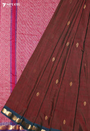 Nairvya Signature Seven Handloom Brown Bangalore Pure Cotton Saree - Seven Sarees - Saree - Seven Sarees