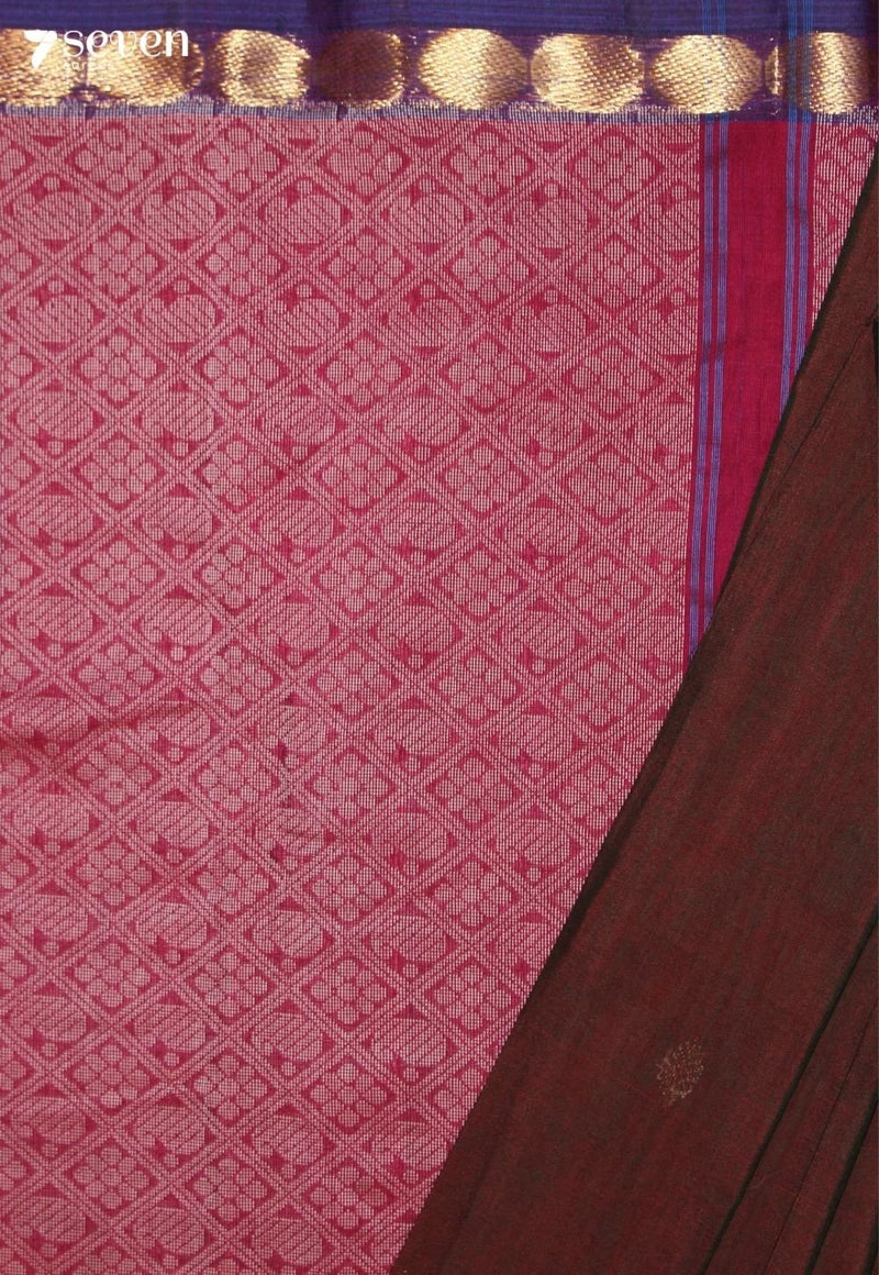 Nairvya Signature Seven Handloom Brown Bangalore Pure Cotton Saree - Seven Sarees - Saree - Seven Sarees