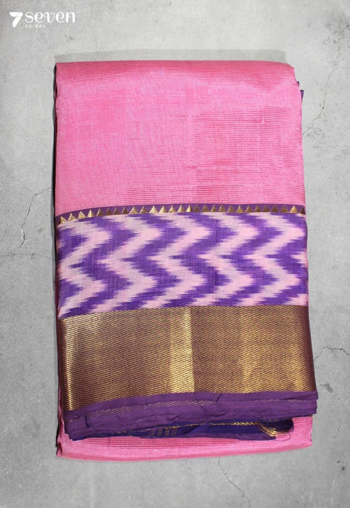 Nandini Mangalagiri Handloom Pink Vegan Silk Saree with Silk Ikkat Border - Seven Sarees - Saree - Seven Sarees