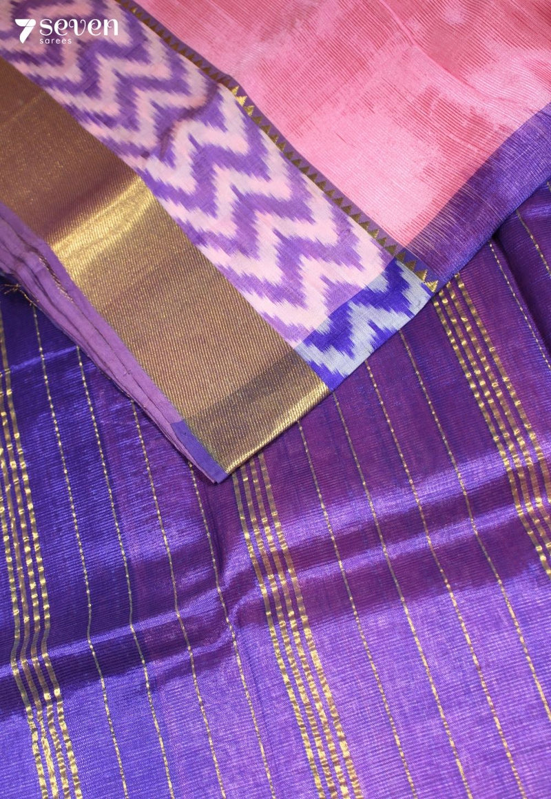 Nandini Mangalagiri Handloom Pink Vegan Silk Saree with Silk Ikkat Border - Seven Sarees - Saree - Seven Sarees