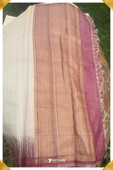 Narcissus Chattisgarh Off - White Pure Kosa Silk Saree|Silk Mark Certified - Seven Sarees - Saree - Seven Sarees