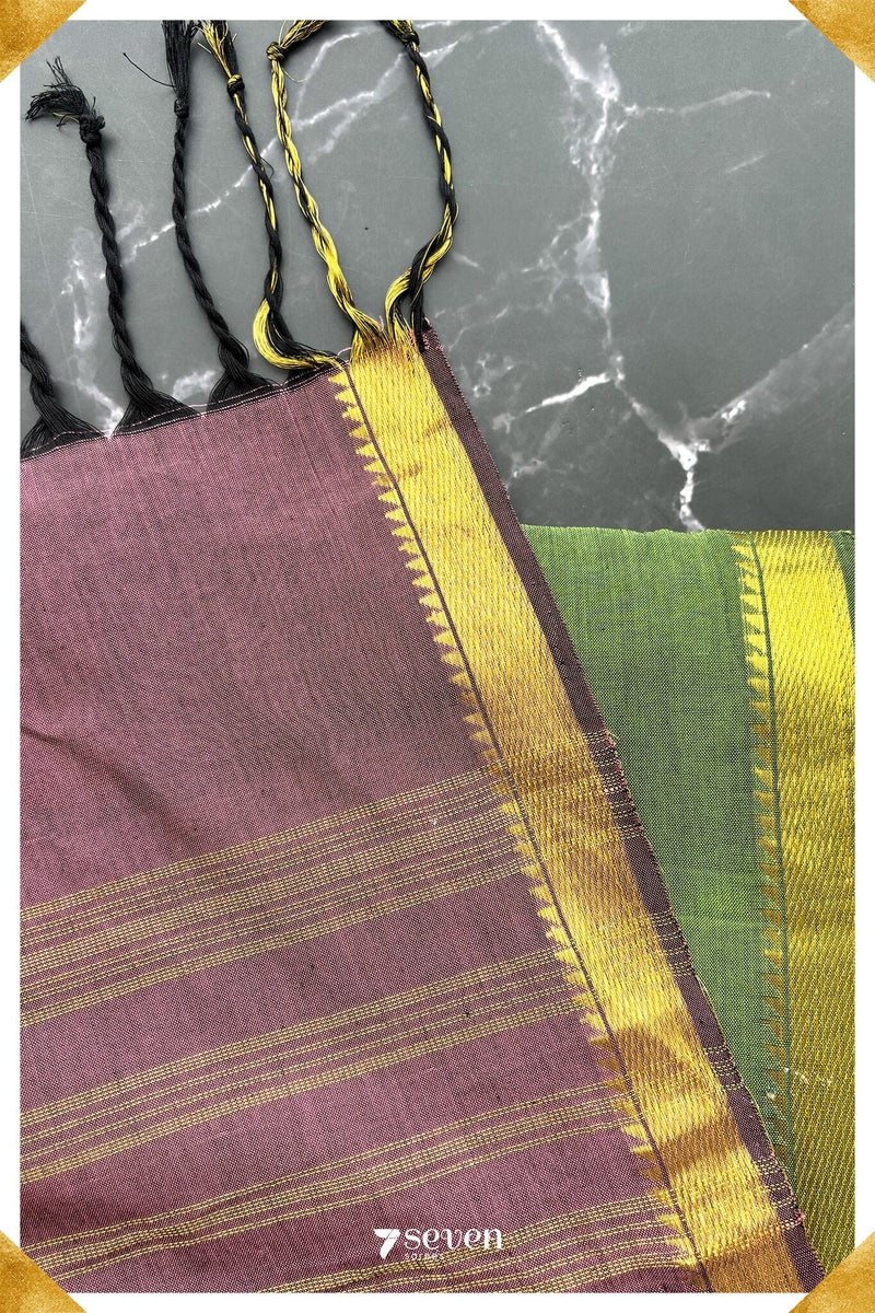 Nargis Signature Seven Handloom Green Bangalore Silk Cotton Saree with Pink Pallu and Blouse - Seven Sarees - Saree - Seven Sarees