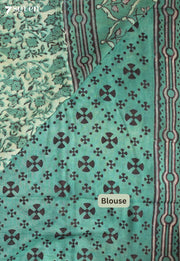 Navesha Jaipur Green Hand Block Printed Vegetable Dyed 100% Cotton Saree - Seven Sarees - Saree - Seven Sarees