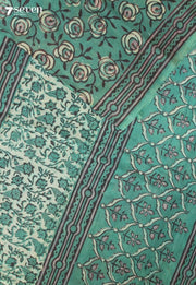 Navesha Jaipur Green Hand Block Printed Vegetable Dyed 100% Cotton Saree - Seven Sarees - Saree - Seven Sarees