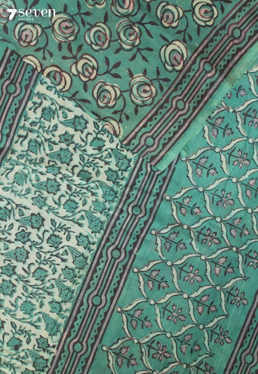 Navesha Jaipur Green Hand Block Printed Vegetable Dyed 100% Cotton Saree - Seven Sarees - Saree - Seven Sarees