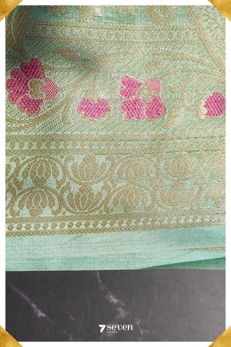 Nayantara Benaras Pista Green Pure Silk Chiniya Saree | Silk Mark Certified - Seven Sarees - Saree - Seven Sarees