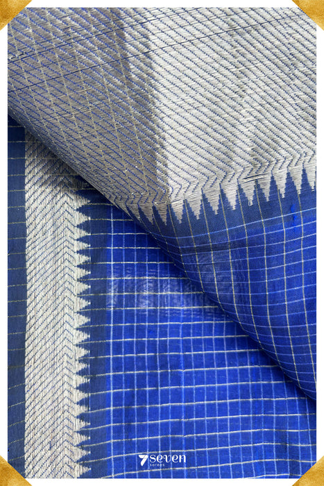 Neelam Mangalagiri Handloom Grey Pure Silk - Cotton Checks Saree - Seven Sarees - Saree - Seven Sarees