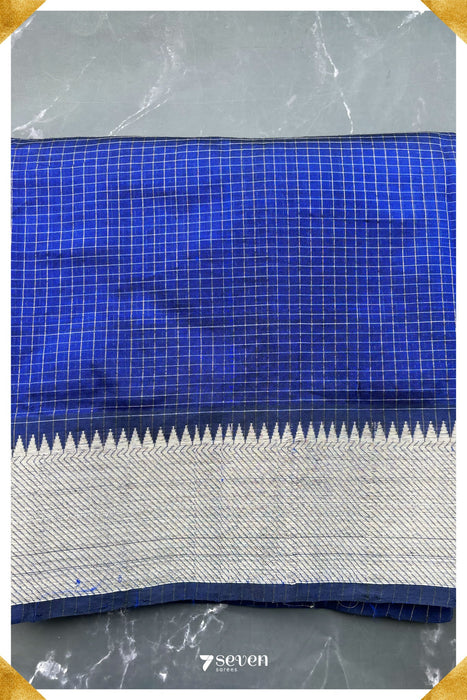 Neelam Mangalagiri Handloom Grey Pure Silk - Cotton Checks Saree - Seven Sarees - Saree - Seven Sarees