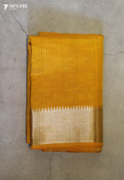 Neelvani Mangalagiri Handloom Yellow Silk Cotton Checked Saree - Seven Sarees - Saree - Seven Sarees