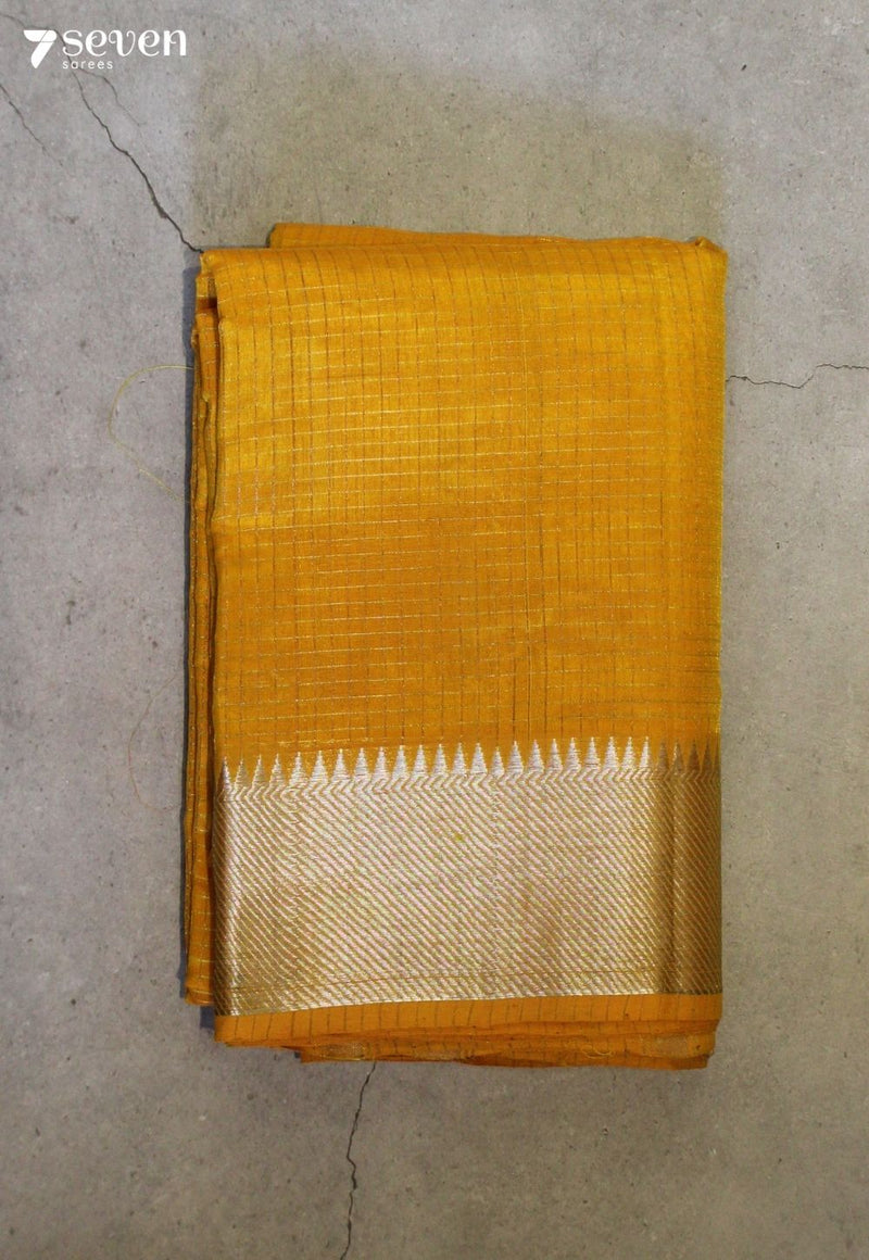 Neelvani Mangalagiri Handloom Yellow Silk Cotton Checked Saree - Seven Sarees - Saree - Seven Sarees