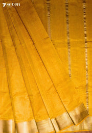 Neelvani Mangalagiri Handloom Yellow Silk Cotton Checked Saree - Seven Sarees - Saree - Seven Sarees