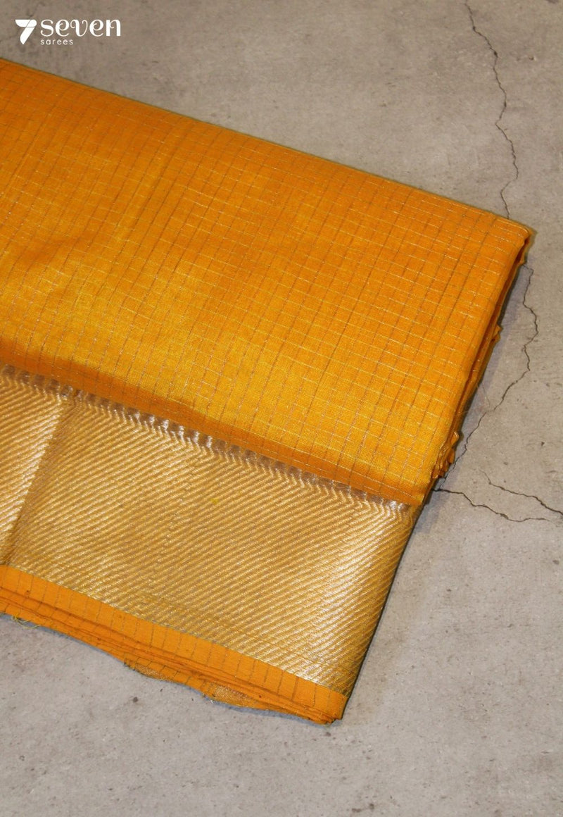 Neelvani Mangalagiri Handloom Yellow Silk Cotton Checked Saree - Seven Sarees - Saree - Seven Sarees