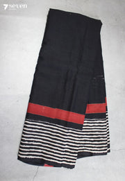 Neeraja Jaipur Black Hand Block Printed 100% Cotton Saree - Seven Sarees - Saree - Seven Sarees